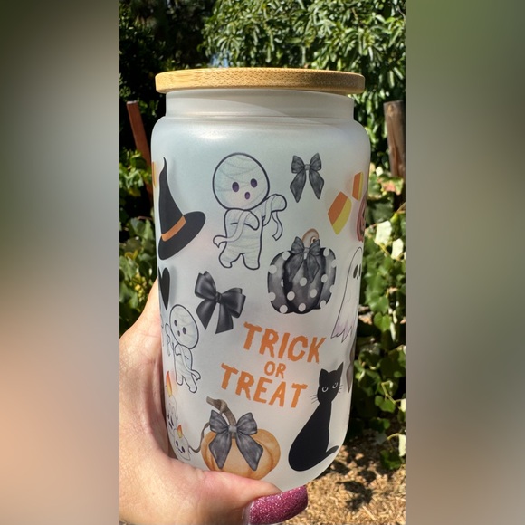 Halloween pumpkins cats ghost Libbey frosted can glass 16oz - Picture 4 of 4